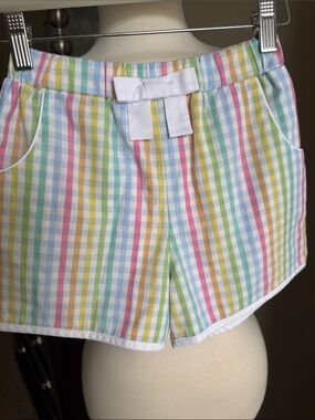 The Beaufort Bonnet Company Pastel Gingham Shorts with White Bow size 7
